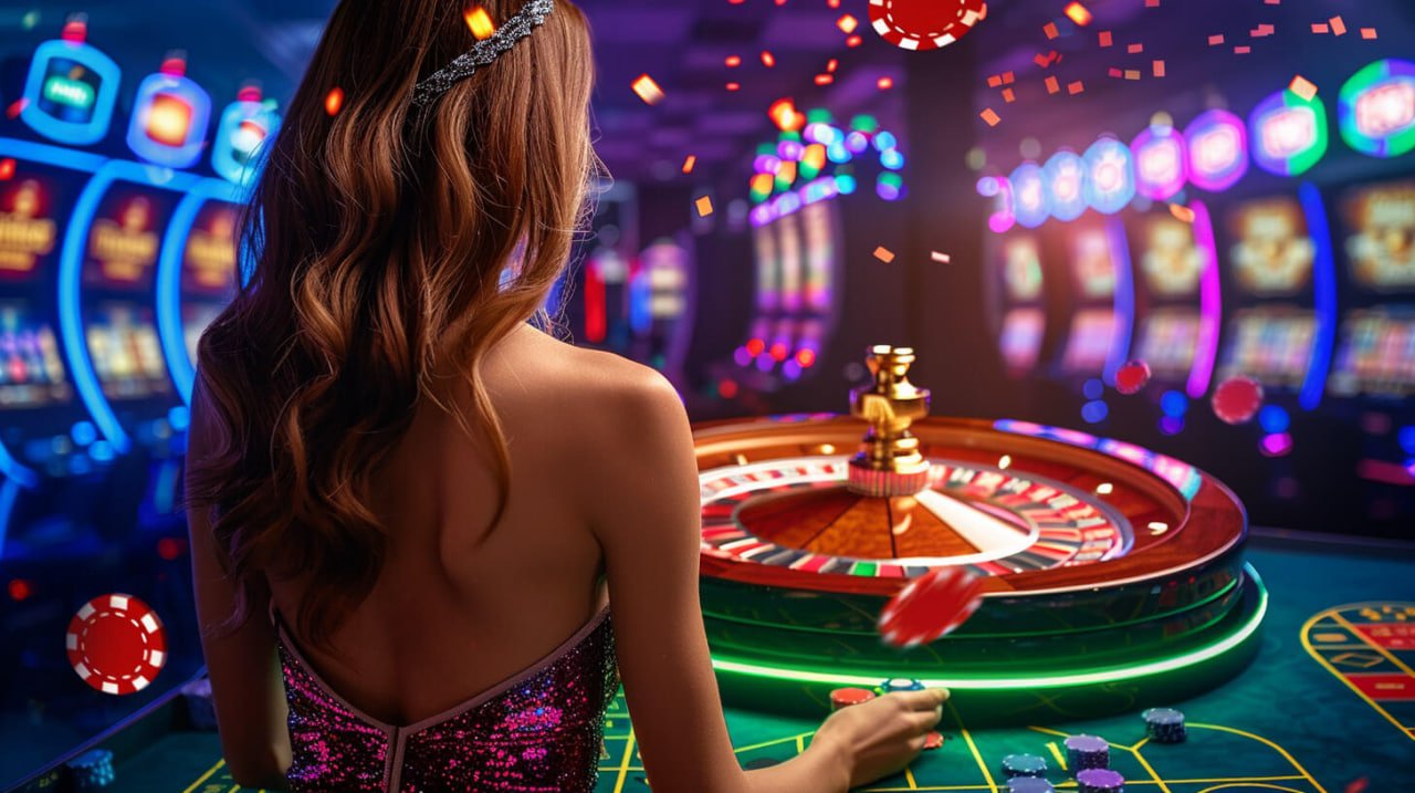 Hokibet777 kasino online suasana meja permainan live dealer malam hari dengan cahaya dramatis